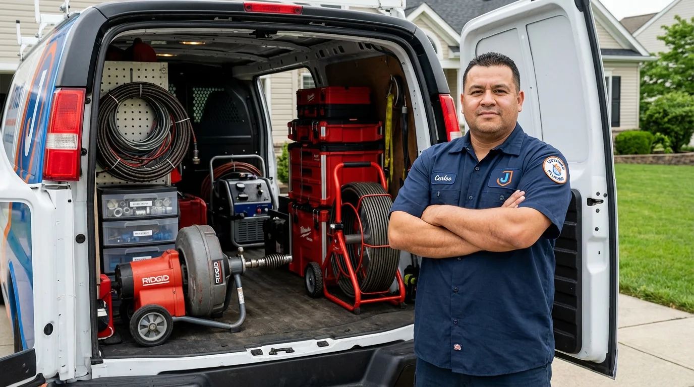 Professional drain cleaning equipment and Johns Plumbing LLC plumber in Zimmerman