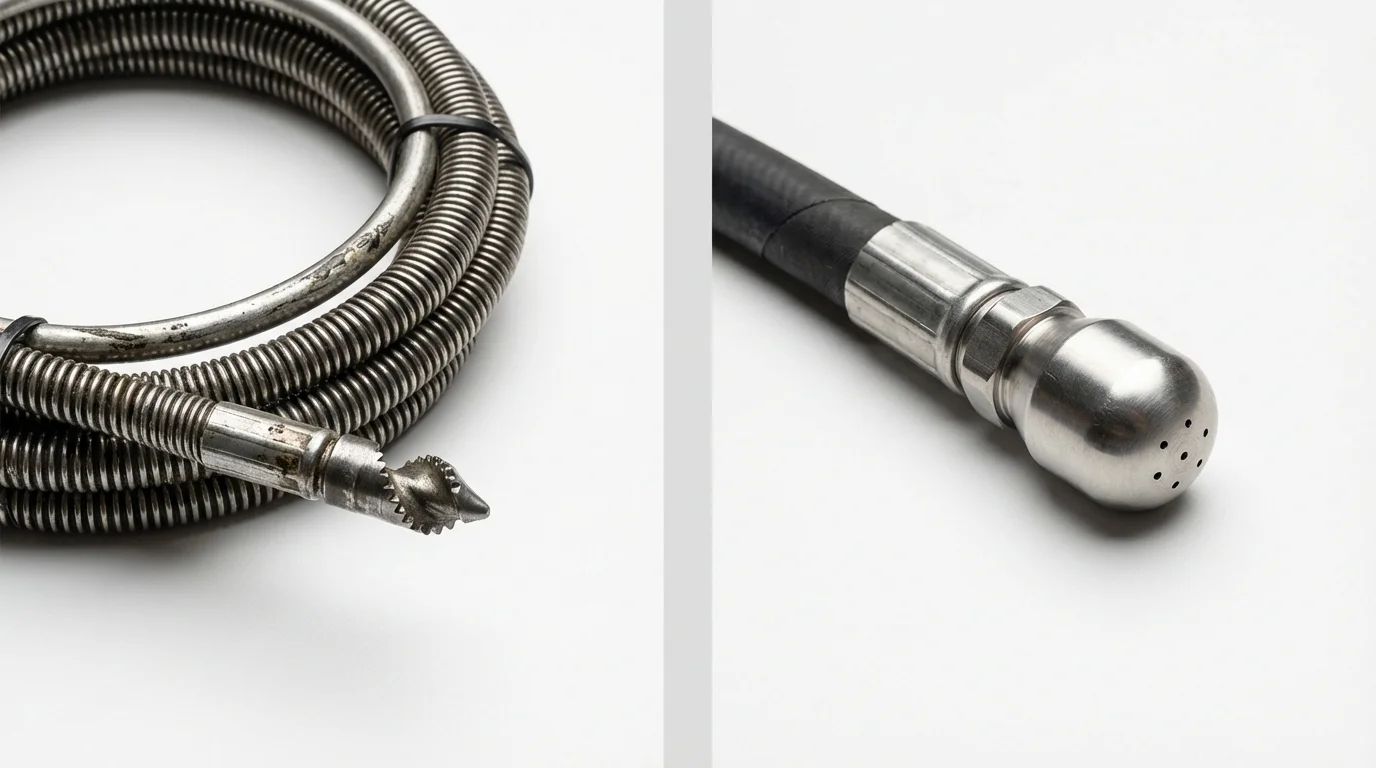 Drain snake cable and hydro jetting nozzle used for drain cleaning in Zimmerman, MN