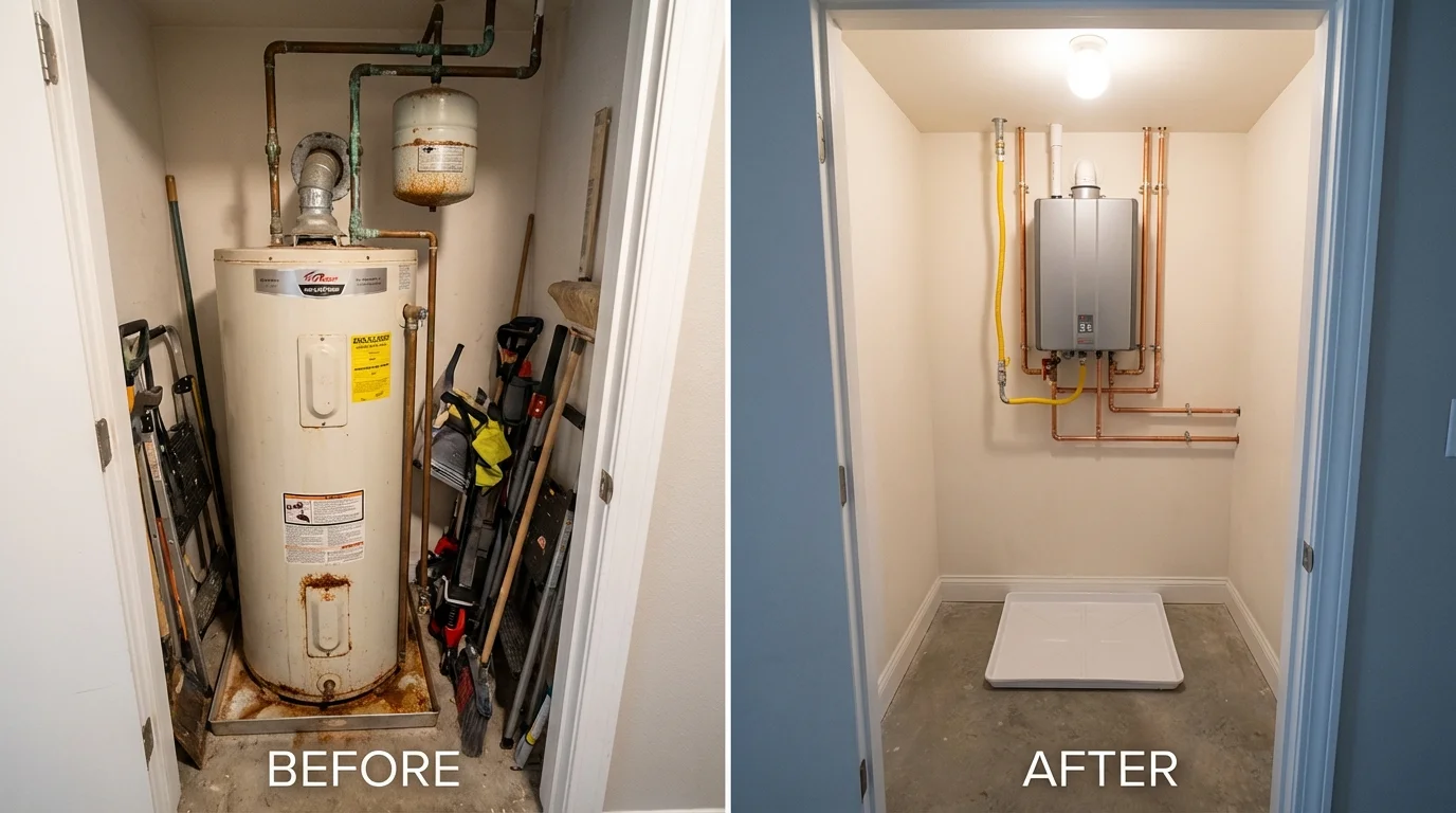 Tank water heater versus wall-mounted tankless unit comparison for Zimmerman, MN homeowners
