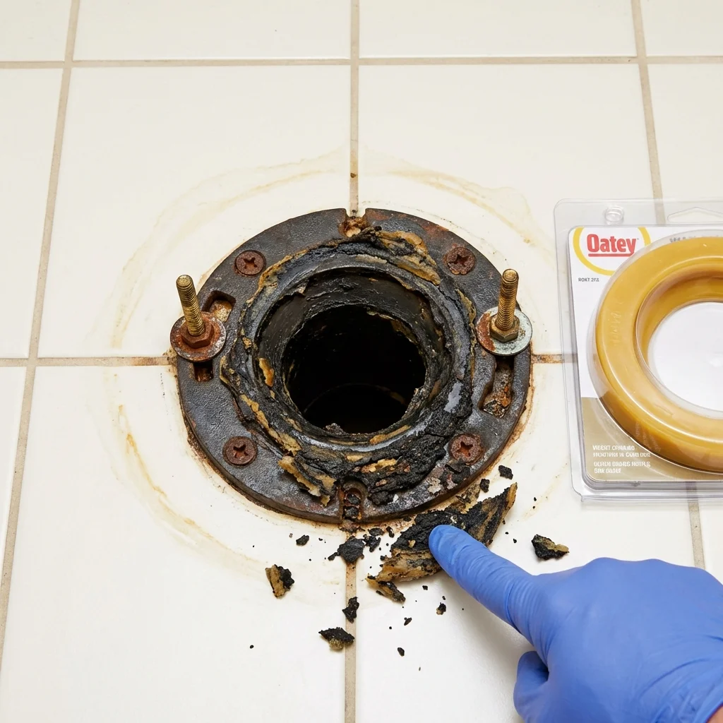 Failed wax ring showing water seepage at the base of a toilet in a Zimmerman, MN home